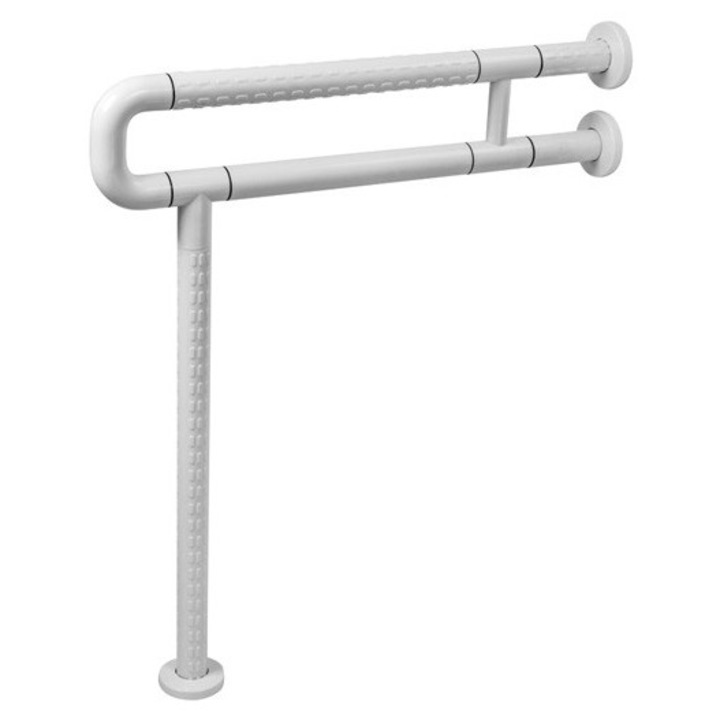 Maner de baie in forma de U cu picior de sprijin, TV PRODUCTS, stabilizator, antiderapant, alb, 71x60cm