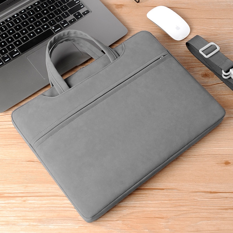 Geanta Laptop, HITTERGEM® Dama Slim Eleganta din Piele Ecologica Impermeabila, Geanta Laptop 15.6 Inch Rezistenta la Taieturi, Geanta Laptop cu 4 Compartimente pentru Birou si Uz Zilnic, Design Modern 40x30x3 cm, Gri Inchis