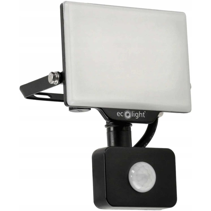 Set proiector LED 20W 4000K cu senzor de miscare, Ecolight, IP65, negru, dimensiuni 130x50x110mm