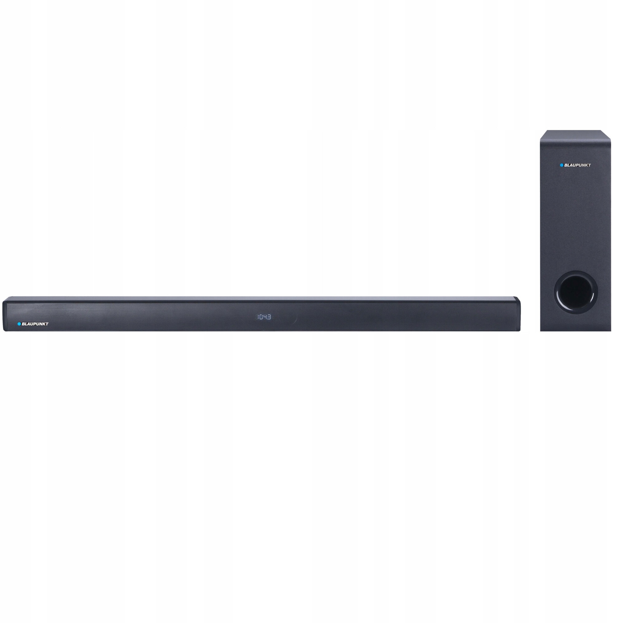 Set soundbar/subwoofer 2.1, Blaupunkt, 120W, Bluetooth, HDMI ARC, dimensiuni 950x65x75mm/130x400x400mm