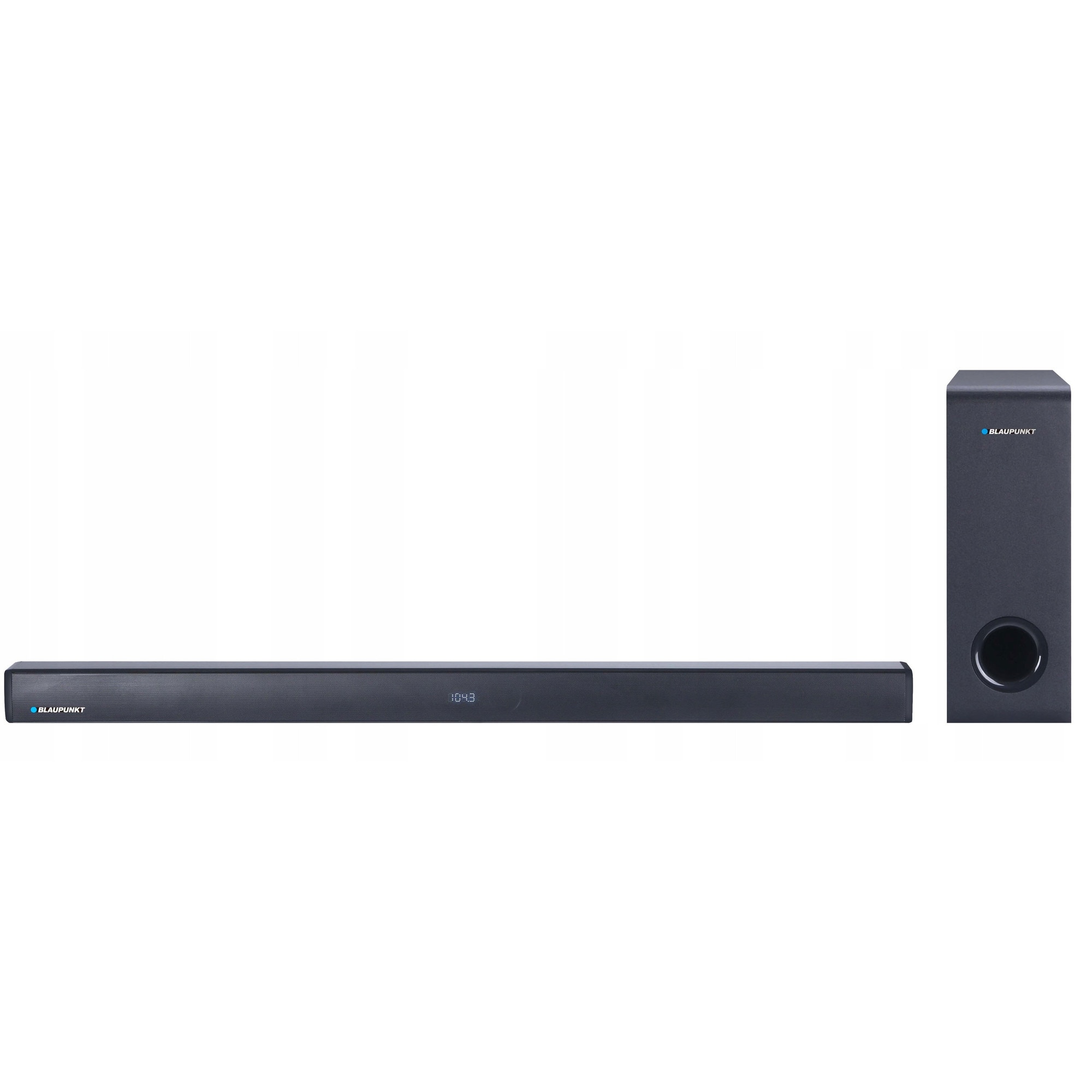 Set soundbar/subwoofer 2.1, Blaupunkt, 120W, Bluetooth, HDMI ARC, dimensiuni 950x65x75mm/130x400x400mm