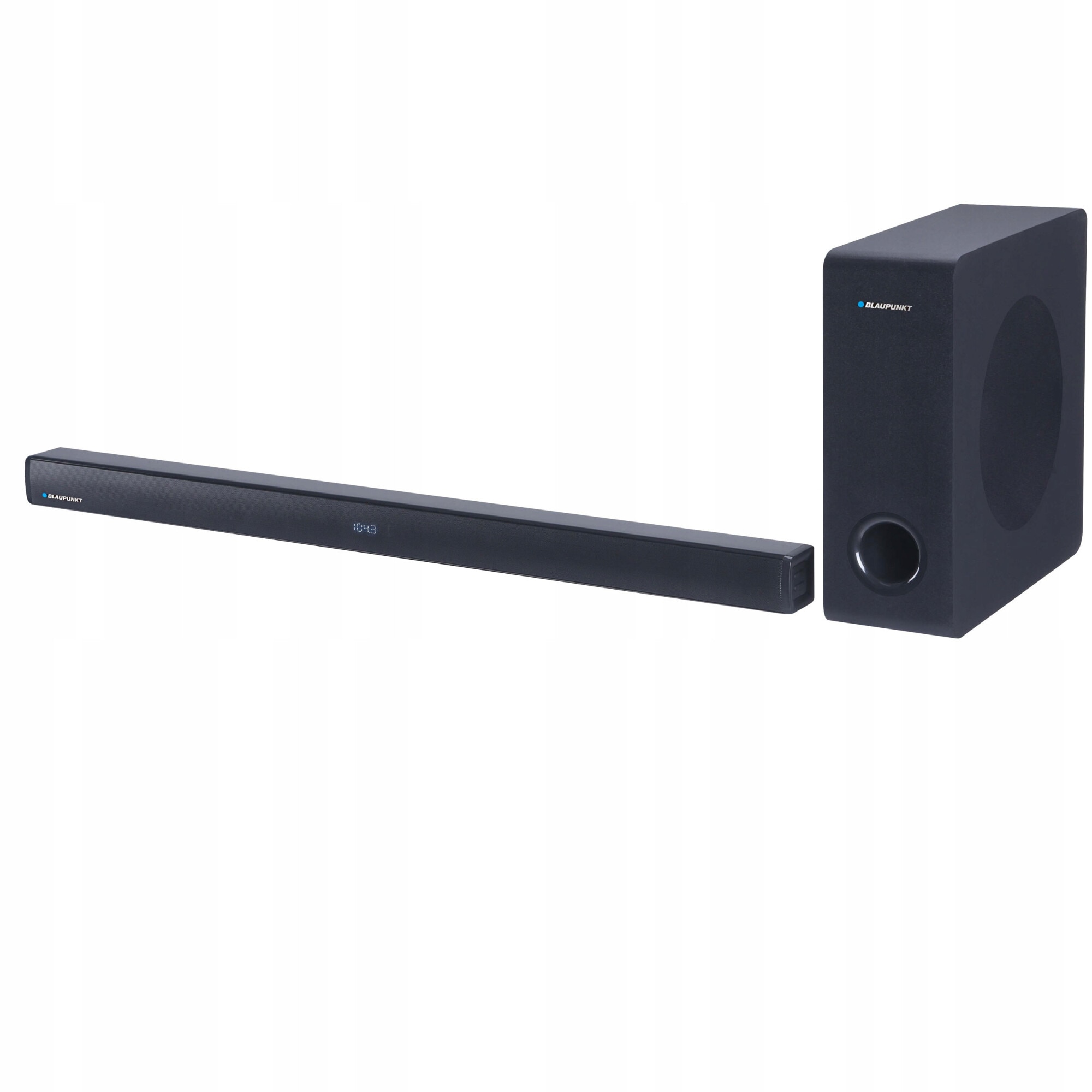 Set soundbar/subwoofer 2.1, Blaupunkt, 120W, Bluetooth, HDMI ARC, dimensiuni 950x65x75mm/130x400x400mm