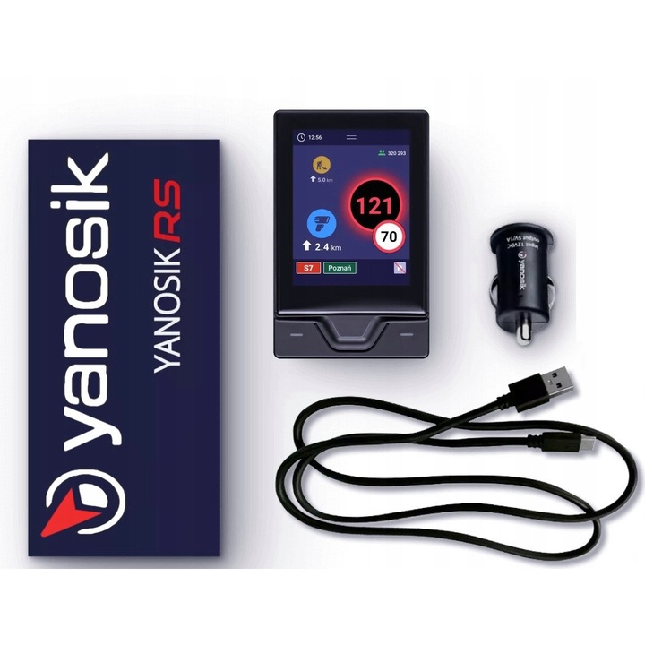 Detector radar Yanosik RS cu abonament 12 luni, ecran tactil 2.8", dimensiuni 57,3x91x19mm, culoare neagra