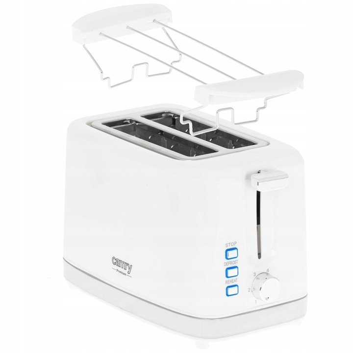 Prajitor de paine/sandwich-uri Adler, 900W, 2 felii, functie de dezghetare, alb, 22x16x13cm