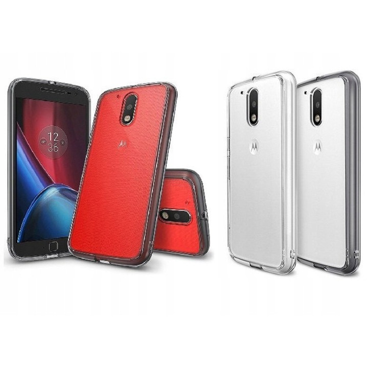 Кейс Ringke Fusion за Lenovo Moto G4/G4 Plus, комплект със закалено стъкло, цвят Crystal View/Smoke Black