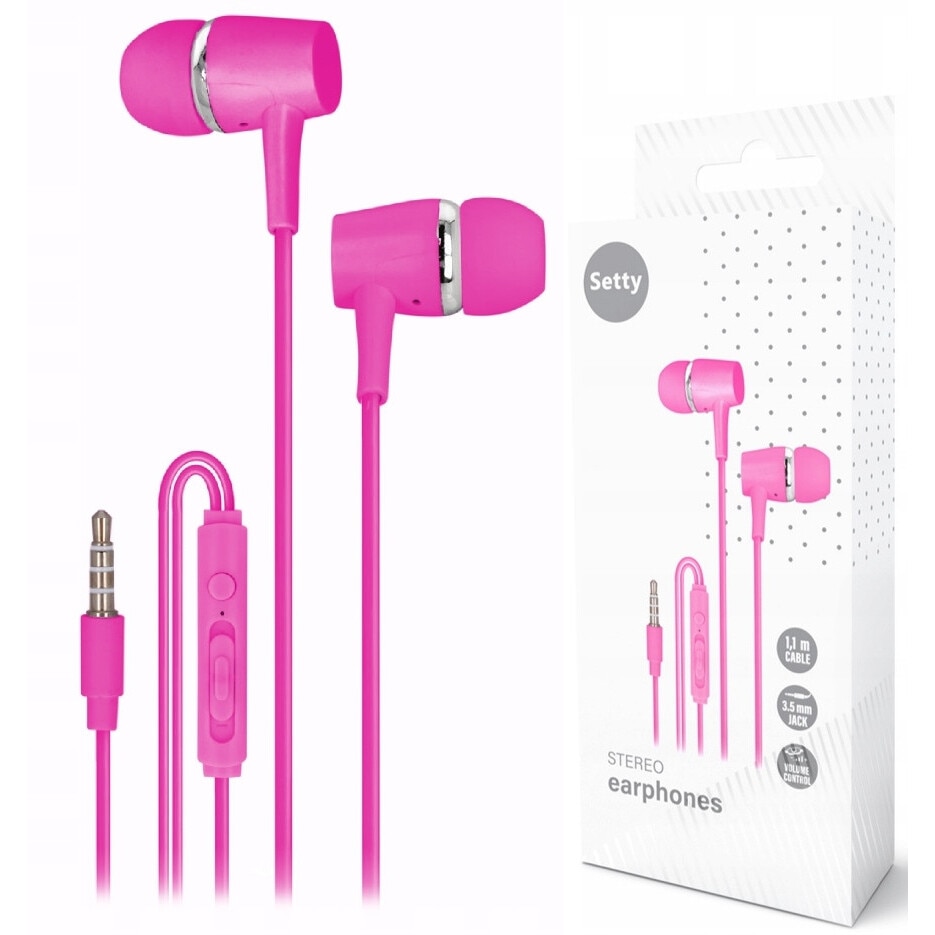 Casti cu fir Setty SPD-J-26, roz, 1m, jack 3,5mm, cu microfon, set
