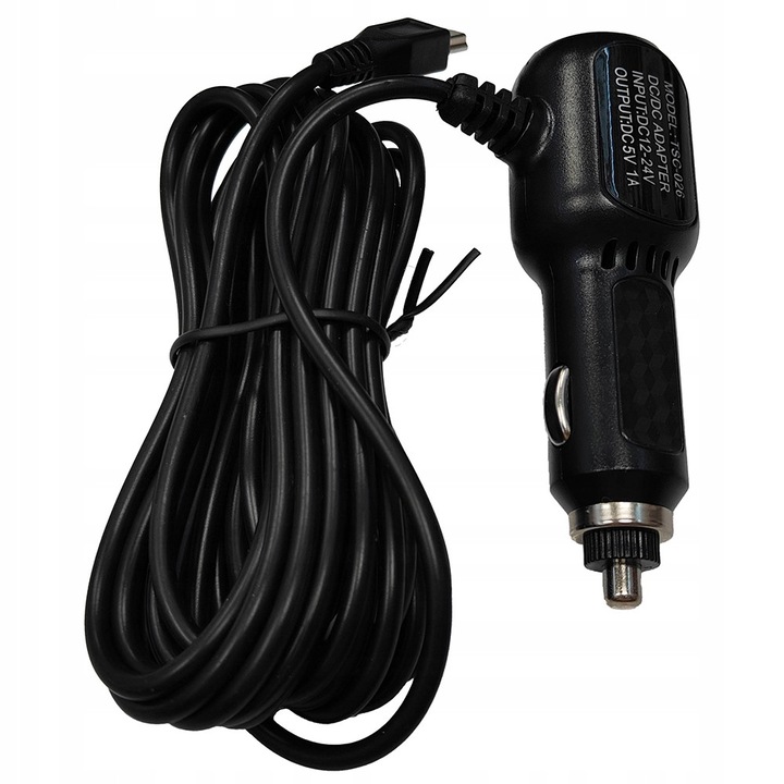 Autós töltő DVR kamerához, Feegar Patrol, miniUSB, 3,3m, DC 12V/24V, túlfeszültségvédelemmel