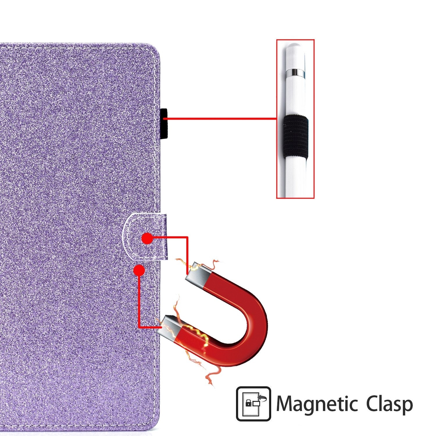 Husa tableta pentru Lenovo Tab P12 2023 / TB370FU, piele inteligenta cu sclipici, tip carte cu suport, inchidere magnetica, violet