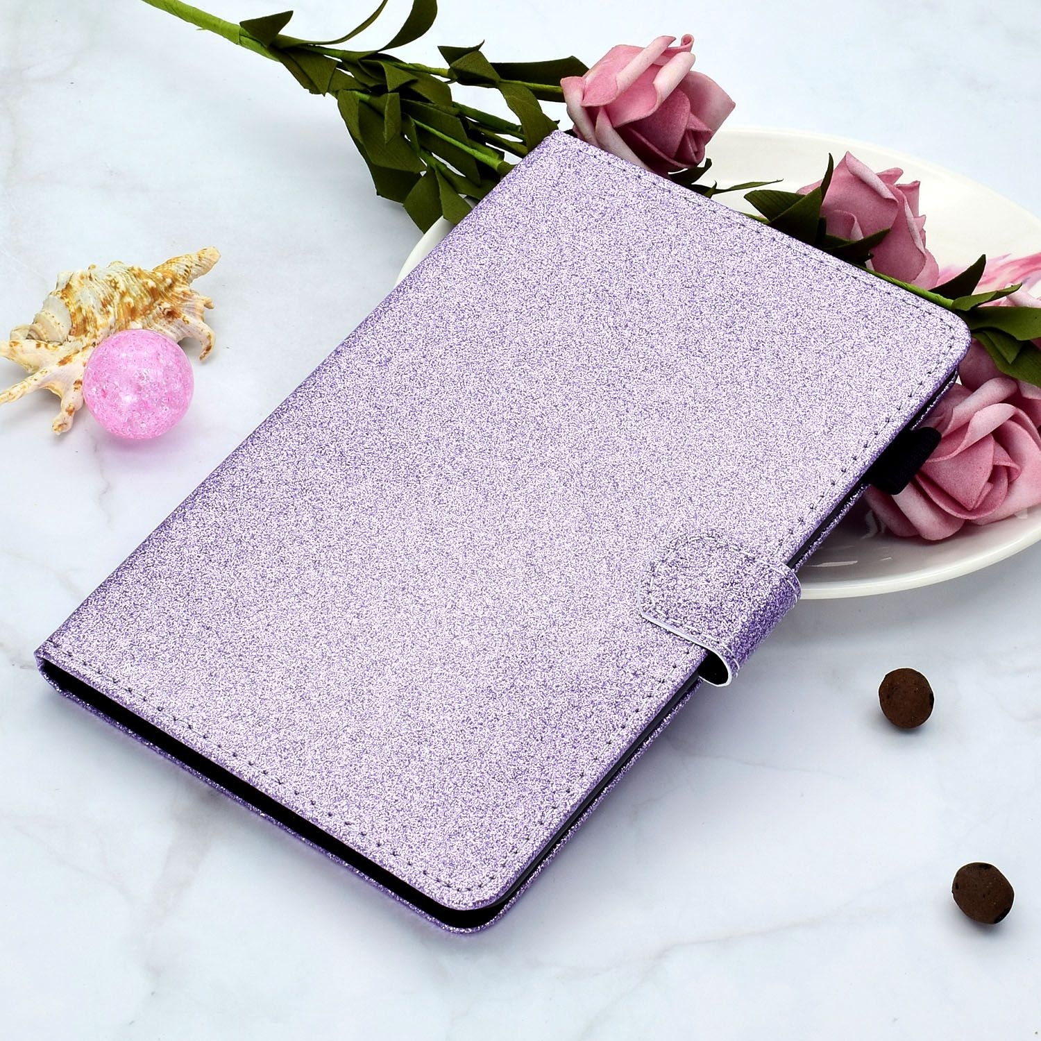 Husa tableta pentru Lenovo Tab P12 2023 / TB370FU, piele inteligenta cu sclipici, tip carte cu suport, inchidere magnetica, violet