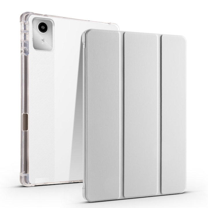 Husa tableta pentru Lenovo Tab M11 / Xiaoxin Pad 11 2024, TPU transparent cu piele si suport pentru creion, gri inchis