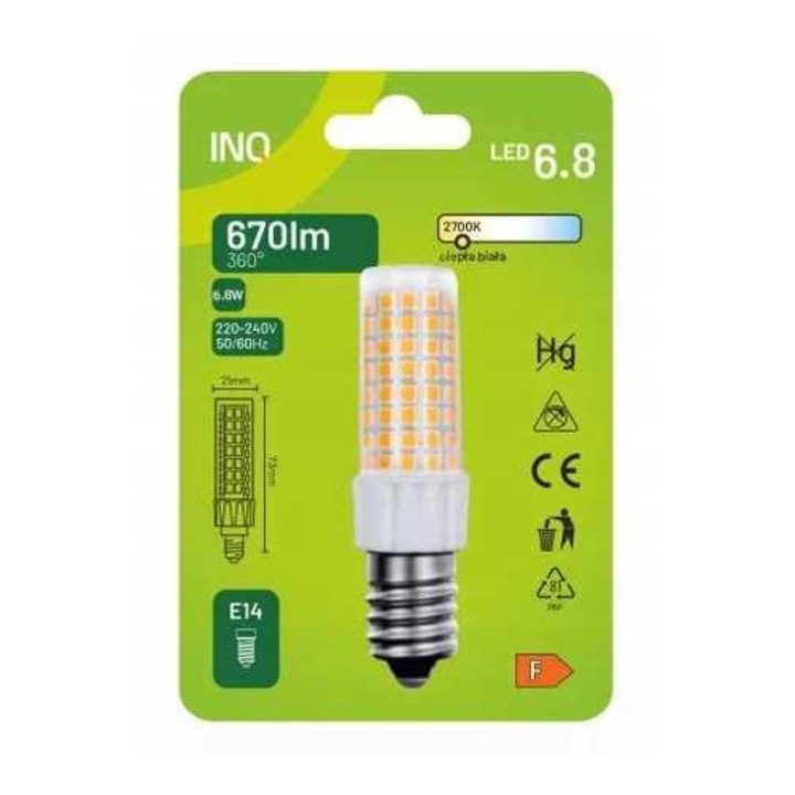 Bec LED E14 6,8W 670lm 2700K, 21x73mm