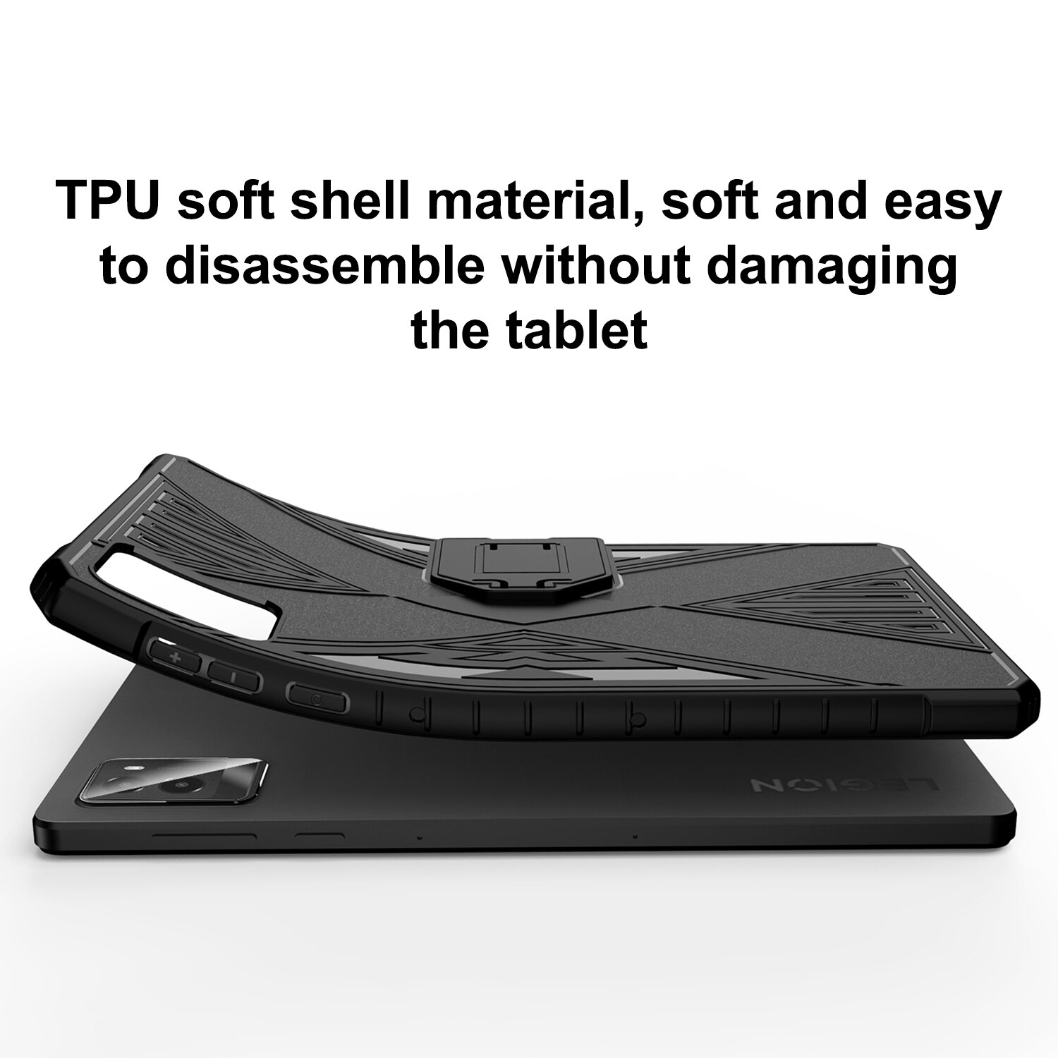 Husa tableta pentru Lenovo Legion Y700 Gen3 2024, TPU anti-soc textura periata cu suport, albastru