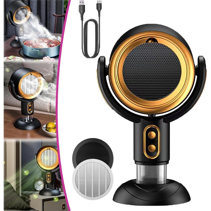 Hota mini portabila PRODYS, Wireless, Baterie 3000 mAH, Absorbtie puternica, Filtru carbon si aluminiu, Silentios, Recirculare aer, 2 trepte de putere, Usor de transportat, Recipient colectare ulei