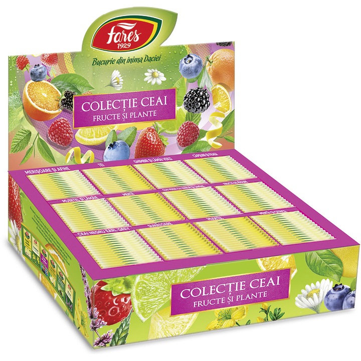 Colectie ceai fructe si plante, 180 plicuri, Fares