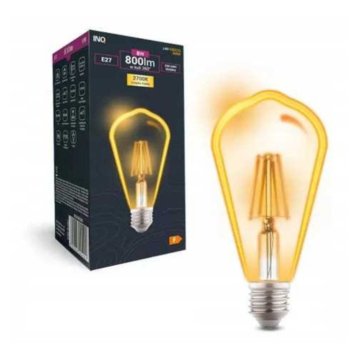 LED izzó ST64 E27 8W 2700K, 800lm, IP20, arany, 142x64mm