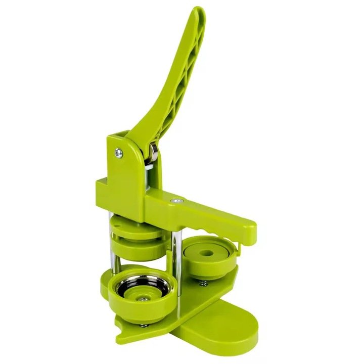 Машина за изработка на значки, 32 мм, зелена, пълен комплект със 100 броя копчета, 1 кръгъл нож, 2 Г-образни ключа