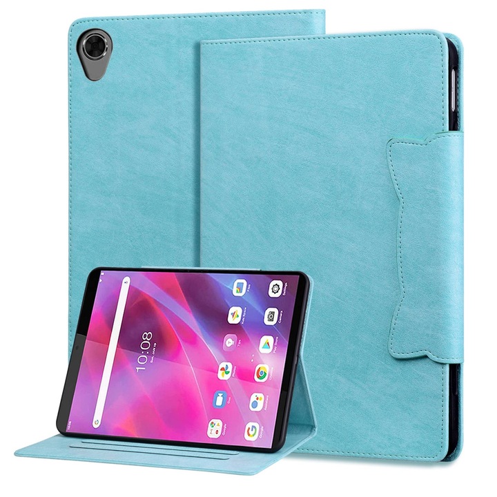 Husa tableta pentru Lenovo Tab M8, din piele PU, tip carte cu catarama, sky blue