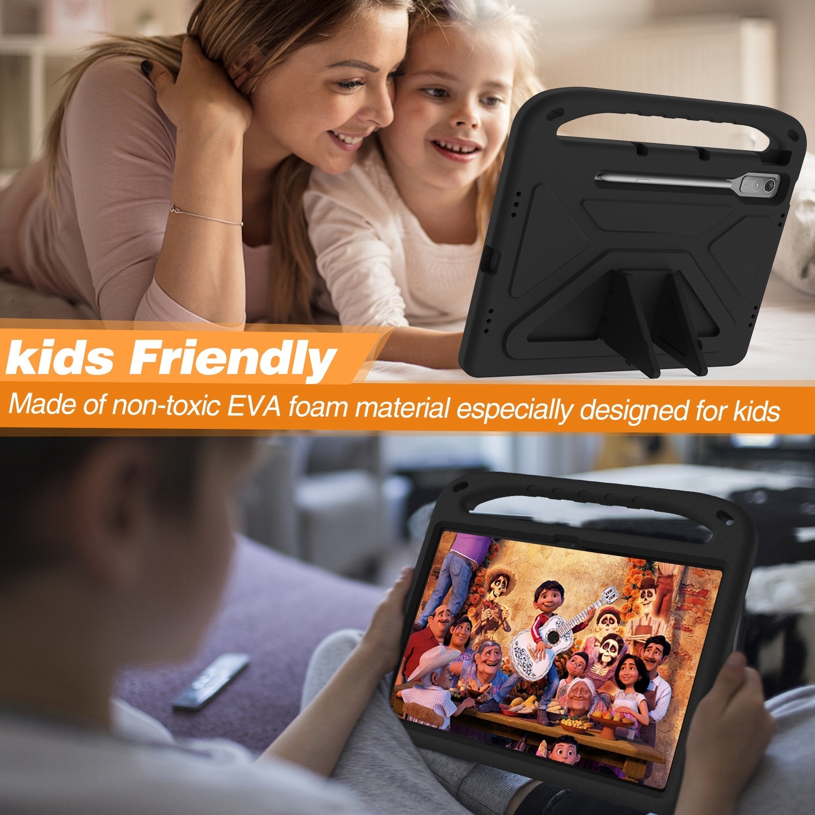 Husa pentru tableta Lenovo Tab P12 12.7, rezistenta la socuri, cu maner, material EVA, negru