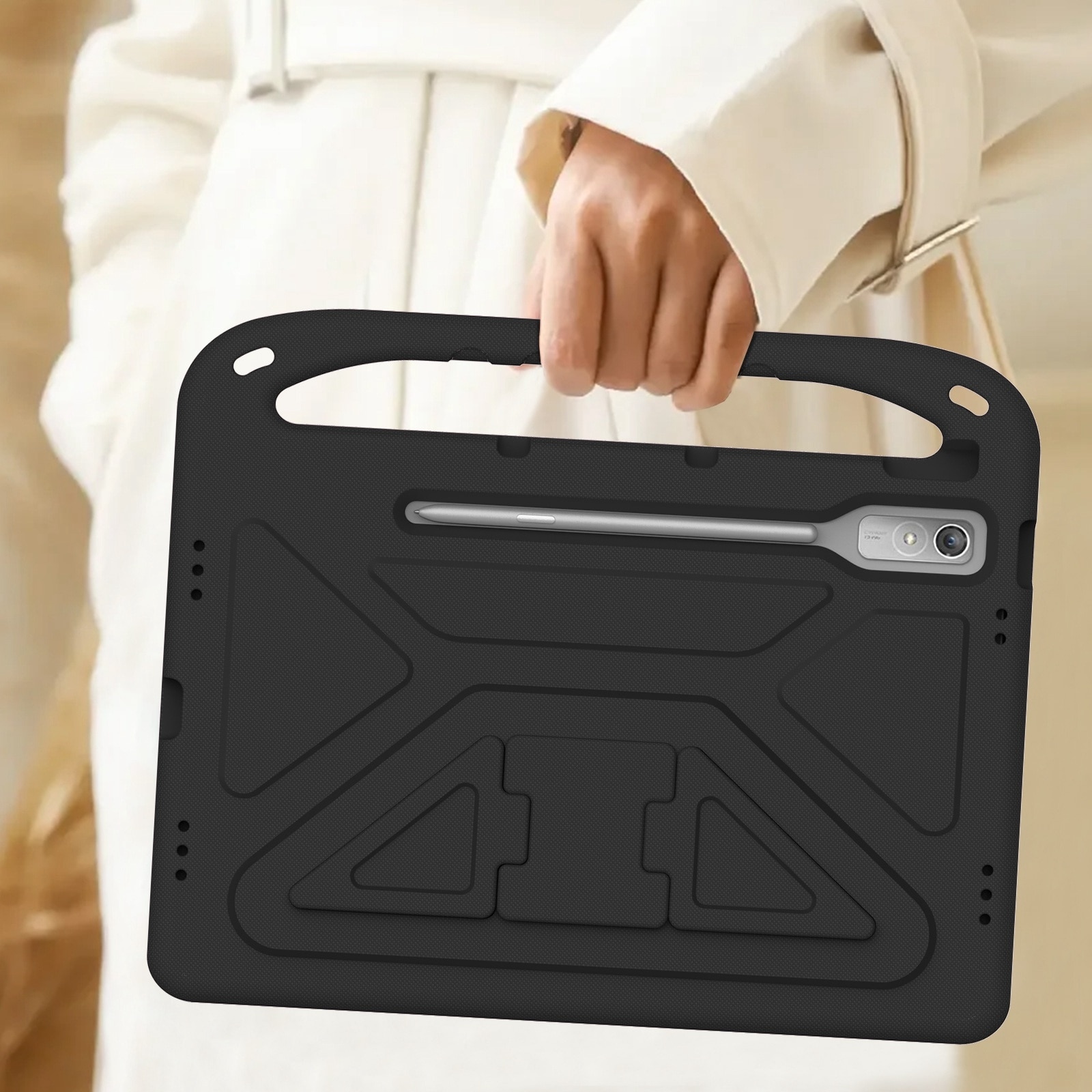 Husa pentru tableta Lenovo Tab P12 12.7, rezistenta la socuri, cu maner, material EVA, negru