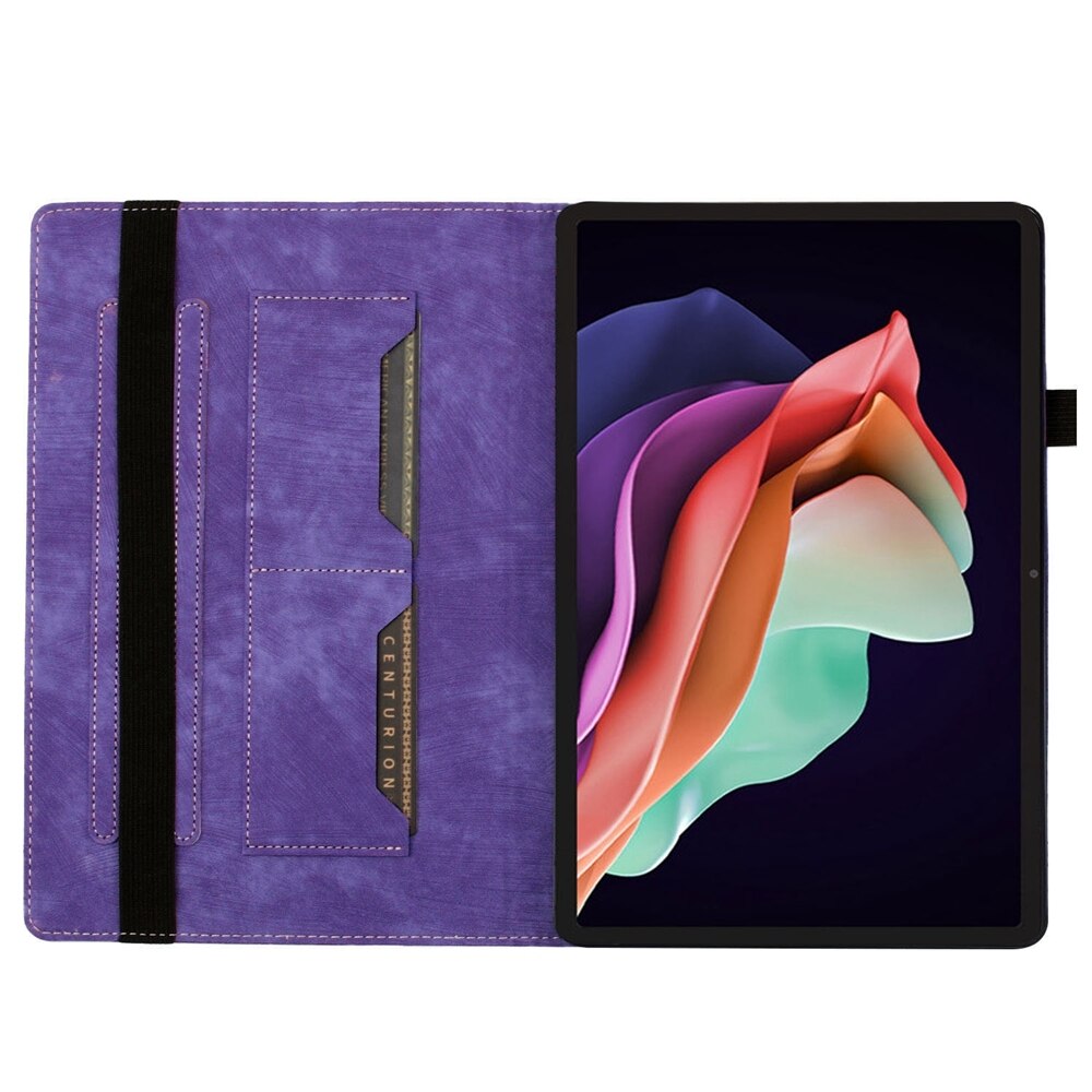 Husa tableta pentru Lenovo Tab P12 / Xiaoxin Pad Pro 12.7, din piele cu model fluture si pisica, culoare violet