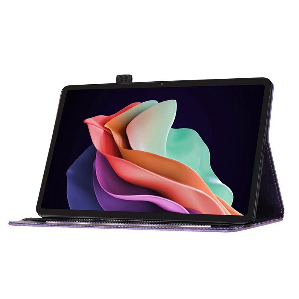 Husa tableta pentru Lenovo Tab P12 / Xiaoxin Pad Pro 12.7, din piele cu model fluture si pisica, culoare violet