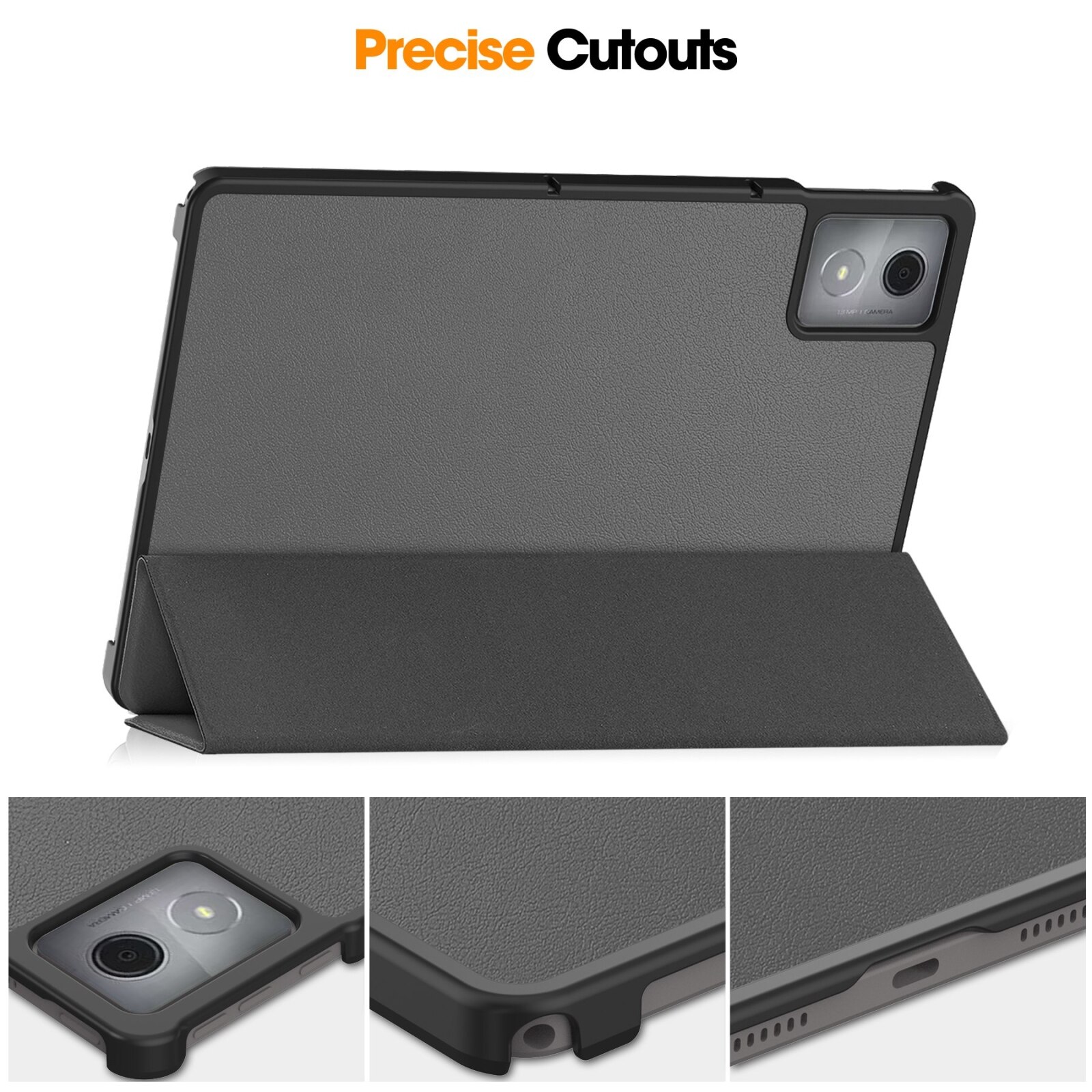 Husa tableta pentru Lenovo Tab K11 Plus, textura de piele tip custer, cu 3 pliuri si suport, gri
