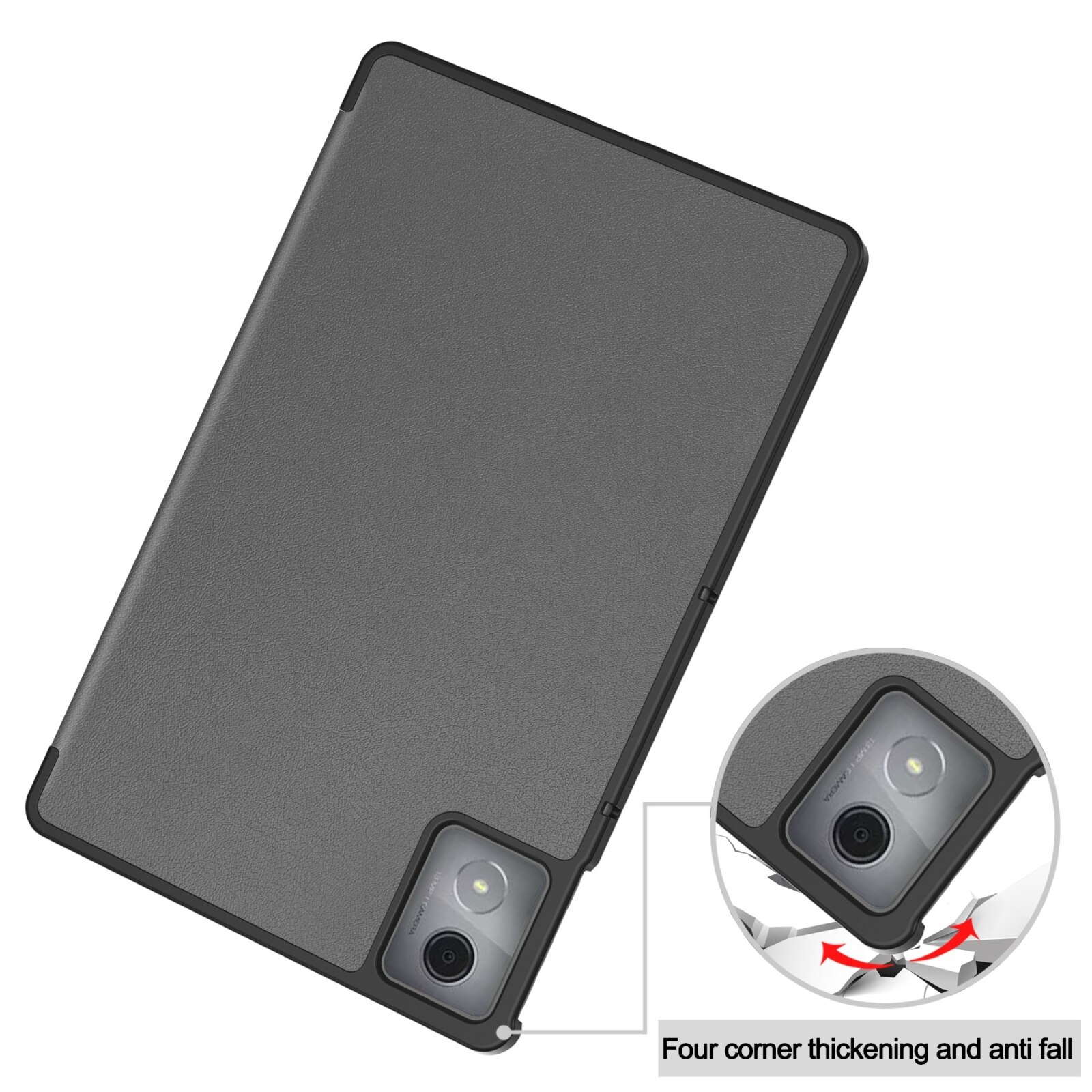Husa tableta pentru Lenovo Tab K11 Plus, textura de piele tip custer, cu 3 pliuri si suport, gri