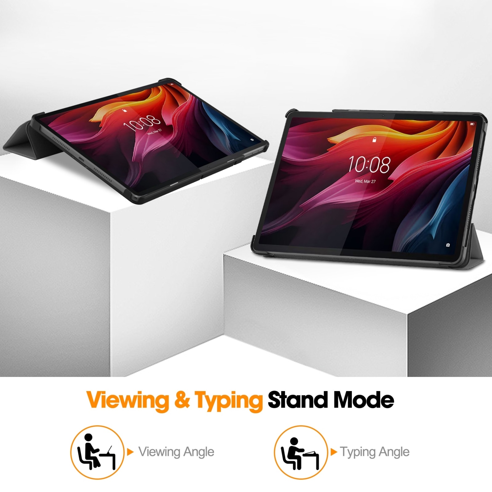 Husa tableta pentru Lenovo Tab K11 Plus, textura de piele tip custer, cu 3 pliuri si suport, gri