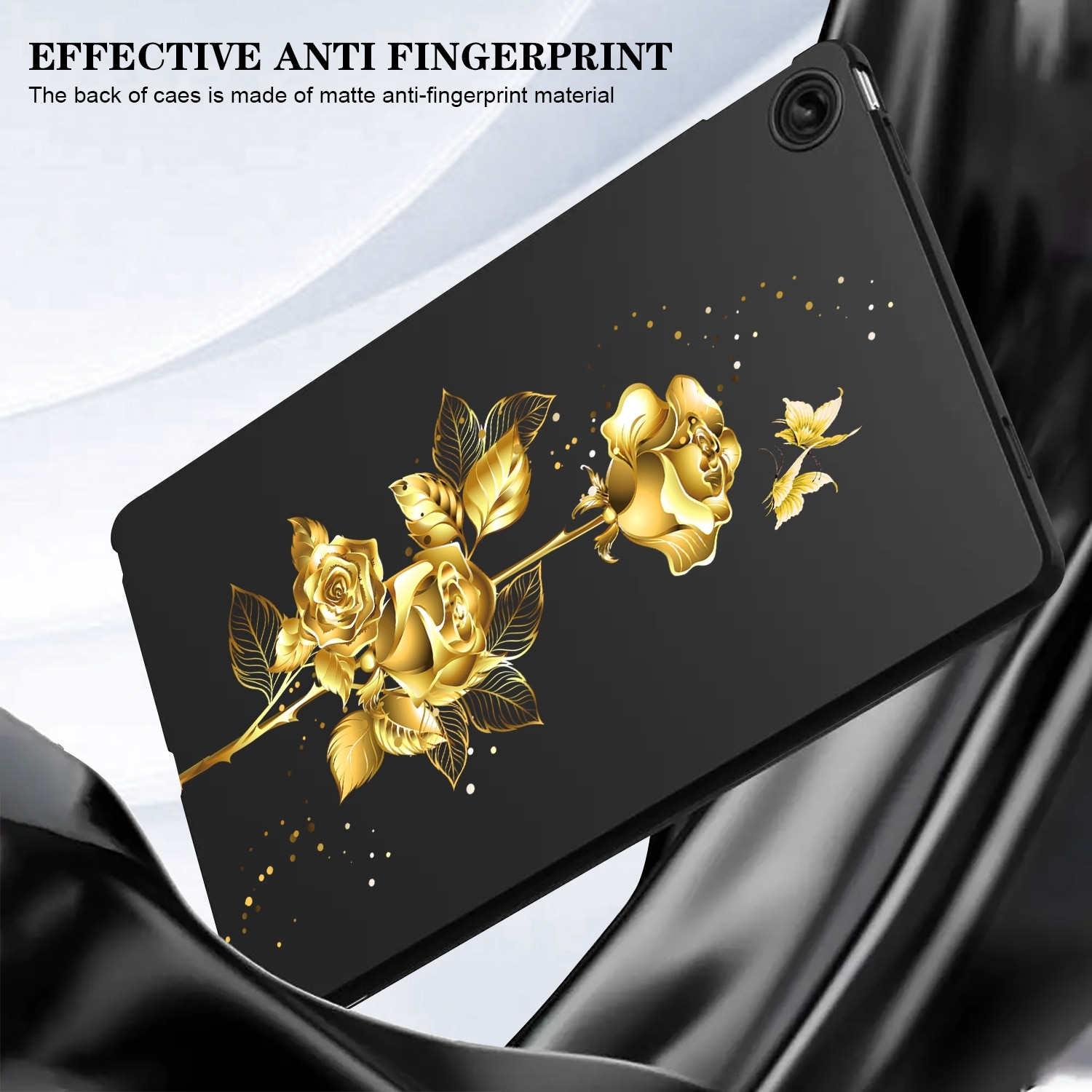 Husa tableta pentru Lenovo Tab M8 4th Gen, tip design cu model pictat, din TPU, culori aurii si roz