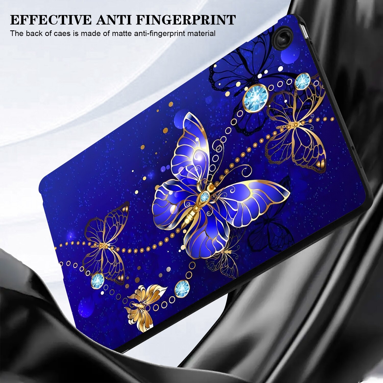 Husa tableta pentru Lenovo Tab M8 4th Gen, design color cu fluture albastru, TPU smart case