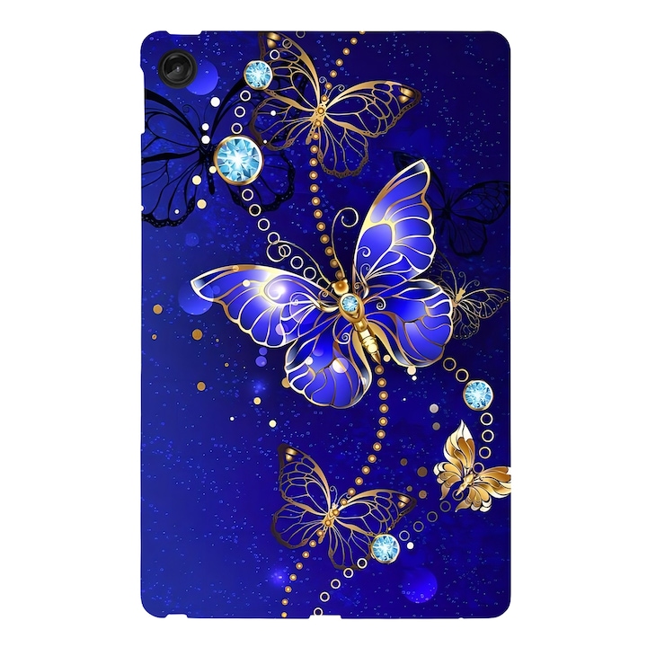 Husa tableta pentru Lenovo Tab M10 Plus 3rd Gen, design colorat cu model de fluture, carcasa inteligenta din TPU, albastru