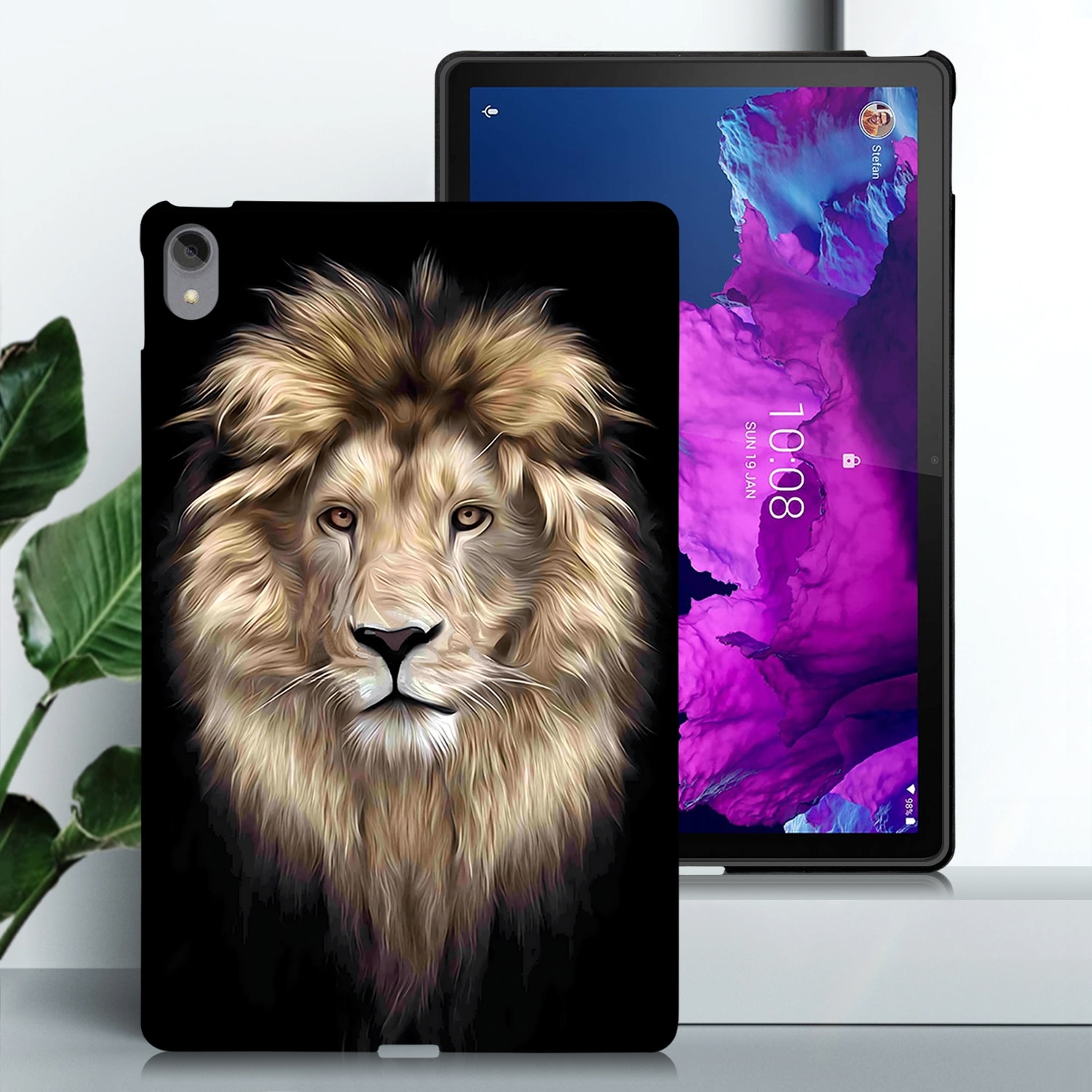 Husa tableta pentru Lenovo Tab P11 TB-J606F, tip design cu model pictat, carcasa TPU inteligenta, cu imprimeu leu, in culori vibrante
