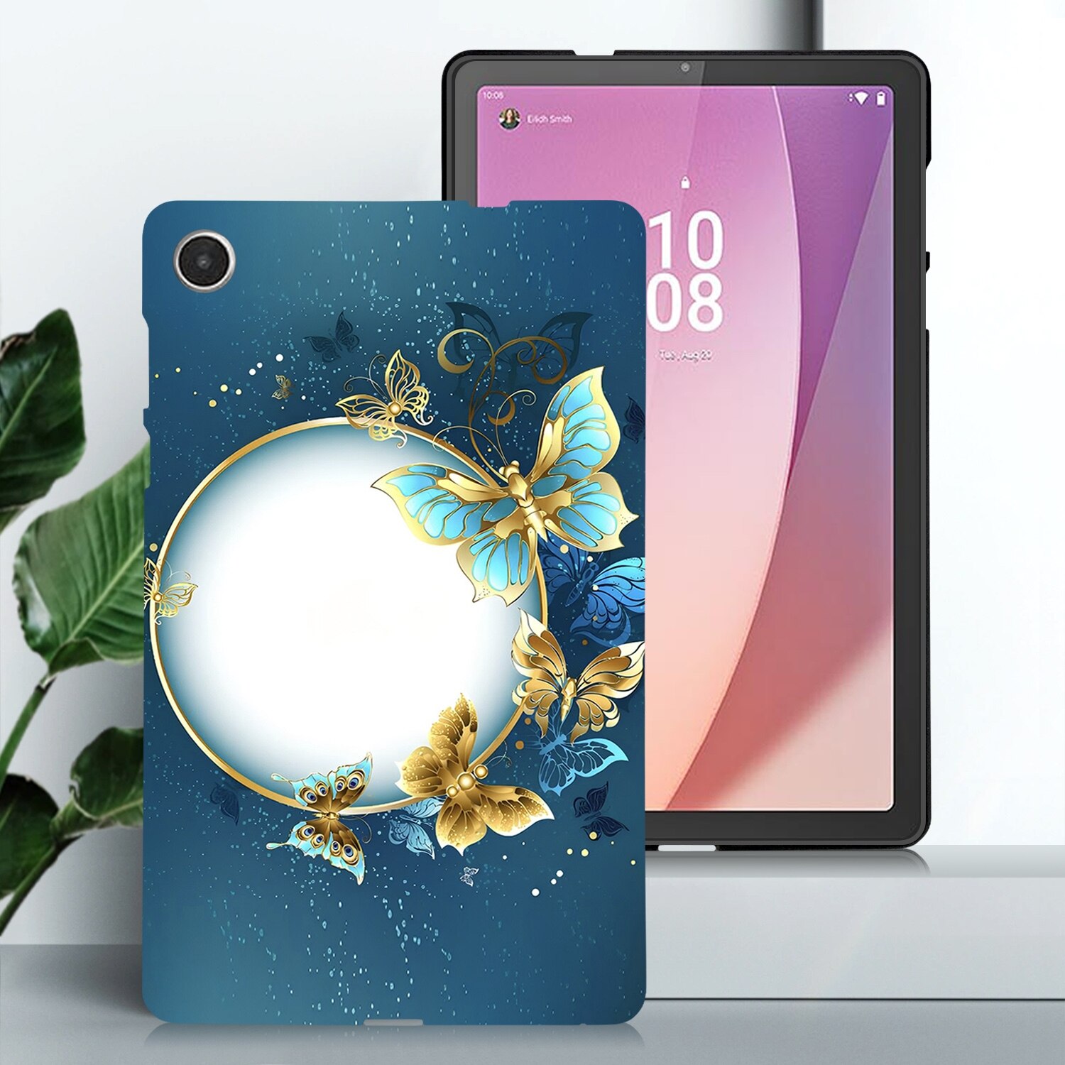 Husa tableta pentru Lenovo Tab M8 4th Gen, material TPU, design cu model colorat de fluturi, carcasa inteligenta pentru protectie, cerc de fluturi