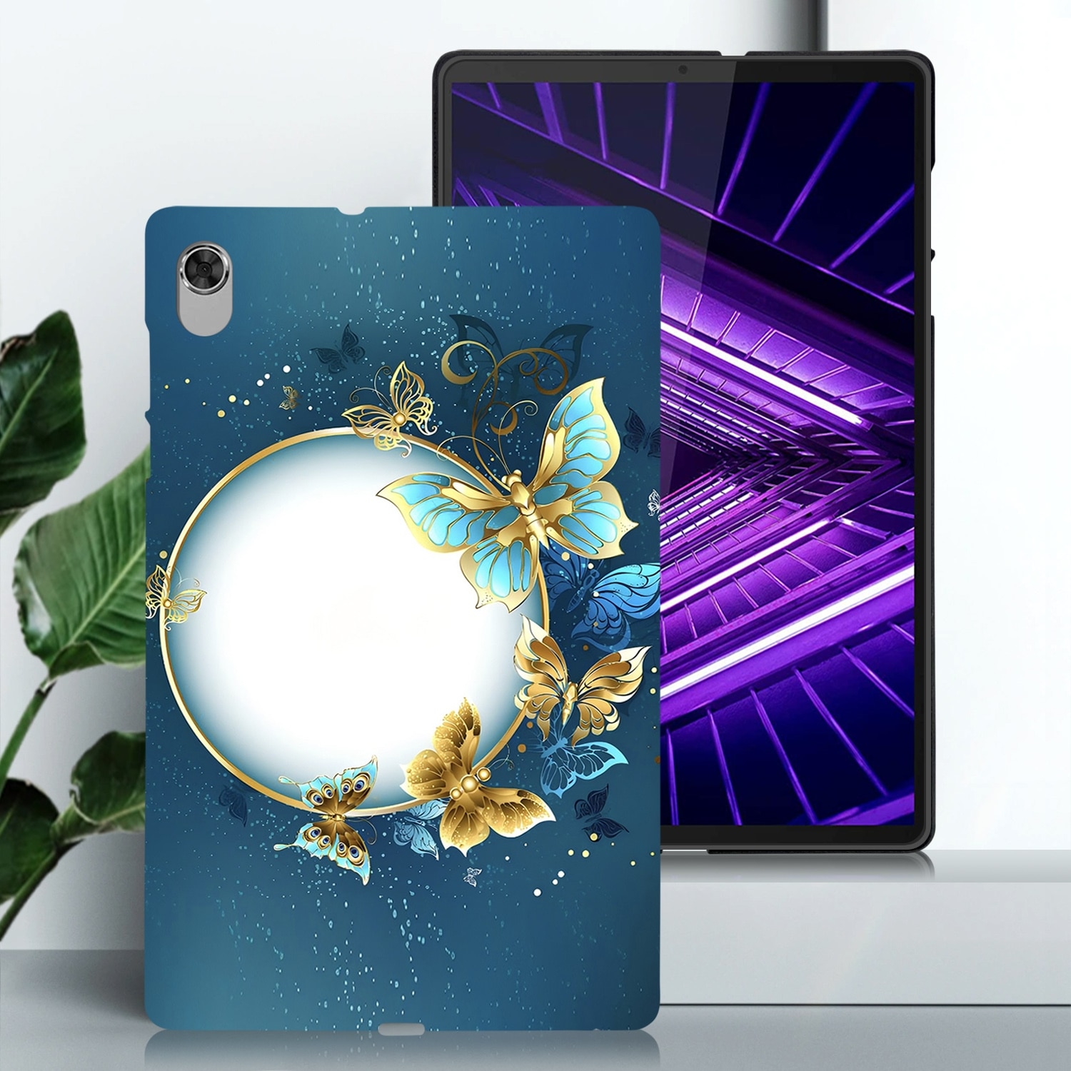 Husa tableta pentru Lenovo M10 Plus, TPU, design pictat cu model, protectie anti-soc, pliere inteligenta, compatibila cu modelele Lenovo M10 Plus, Butterfly Circle