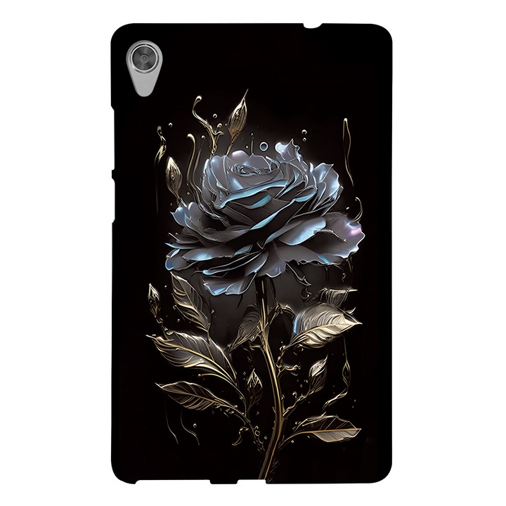 Husa tableta pentru Lenovo Tab M8 HD, TPU, tip design pictura colorata, capac inteligent, conexiune magnetica, acces complet la porturi, negru cu trandafiri