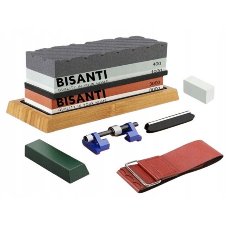 Professzionális élezőkészlet vízkővel Bisanti 400/1000, 3000/8000, fehér/fekete/piros, 125x95x80mm