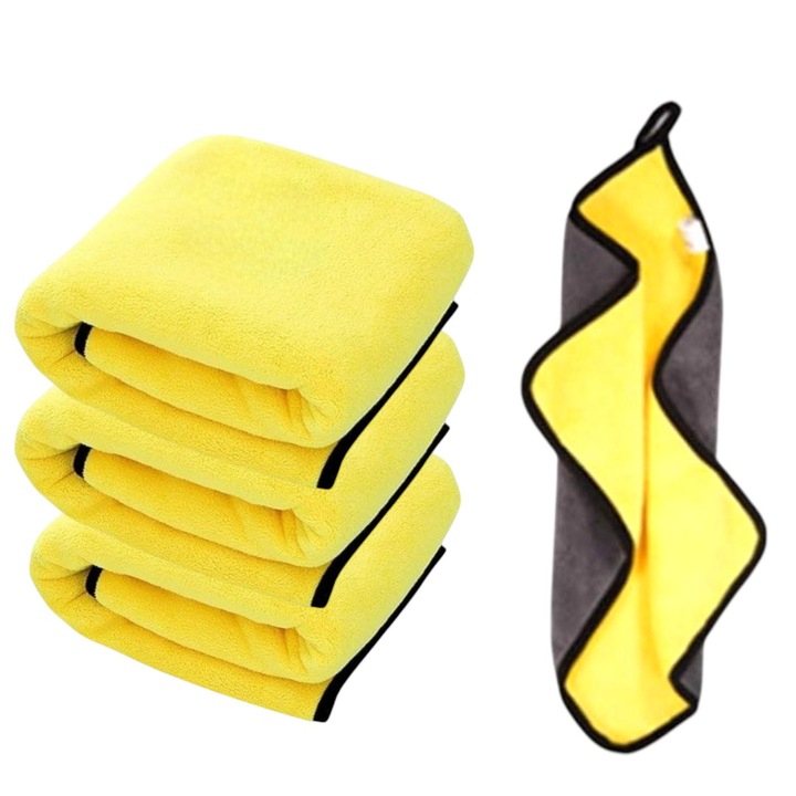 Laveta microfibra - 4 pcs, cu fata gri si galbena, super absorbanta, reutilizabila, se spala la masina