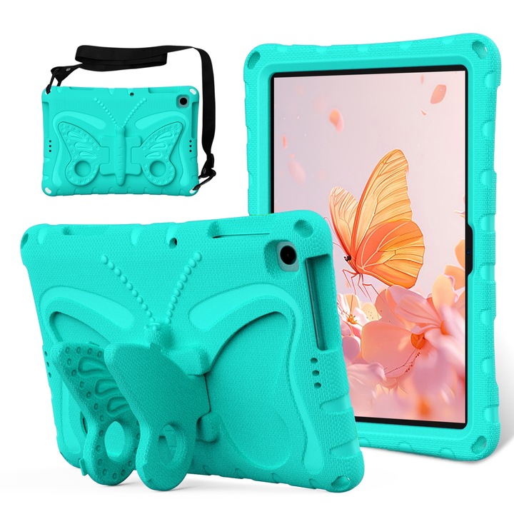 Husa tableta pentru Honor Pad X8 / X8 Lite 10.1, EVA rezistenta la socuri cu design fluture si suport, verde menta