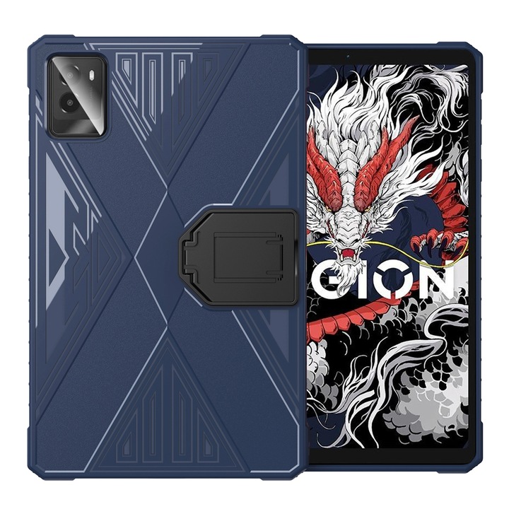 Husa tableta pentru Lenovo Legion Y700 Gen3 2024, TPU anti-soc textura periata cu suport, albastru