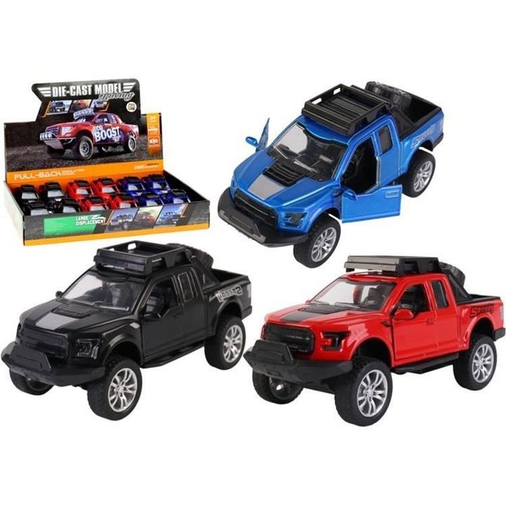 Masinuta metalica 1:32 Pickup mix, Pro Kids, rosu, albastru, negru