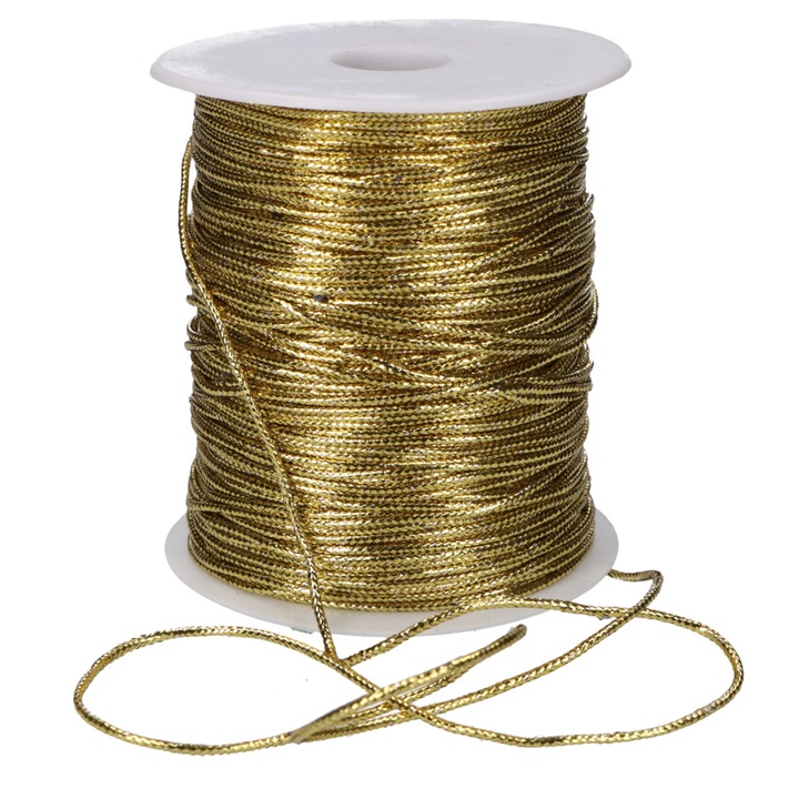 Sfoara metalica, 1.5mm x 100m, aurie, decorativa, ornamentala, lucioasa