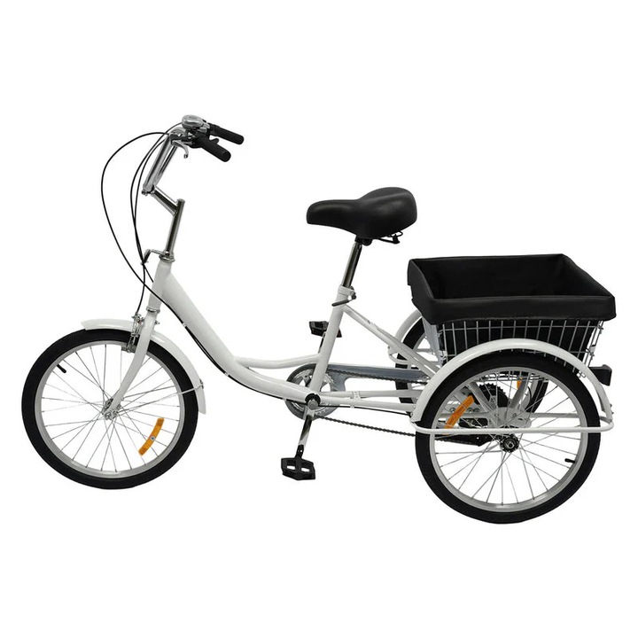 Триколка за възрастни, 20", 8 скорости, с кошница, бяла, 160x64 см