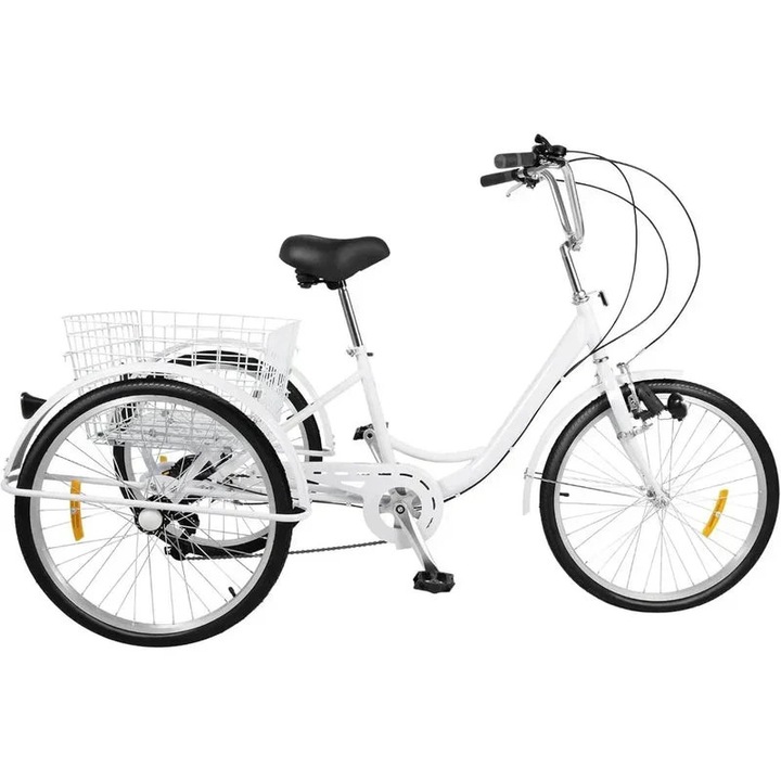 Триколка за възрастни, 6 скорости, бяла, товароносимост 120 кг, с кош за транспорт