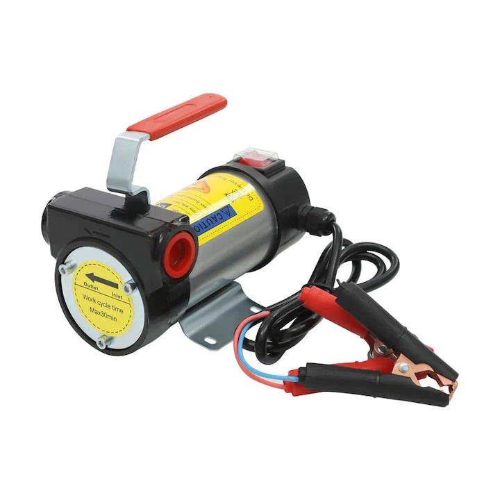 Дизелова помпа 12V 45L/min с червен автоматичен пистолет 200W 7m