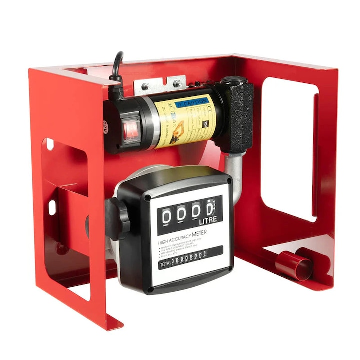 Дизелова помпа за прекачване 12V, 200W, 45L/min, червена, комплект с маслен пистолет и измервателен комплект