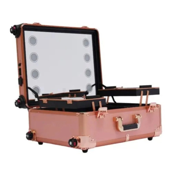 Козметична количка, 4 колела, регулируема височина, огледало, цвят шампанско злато