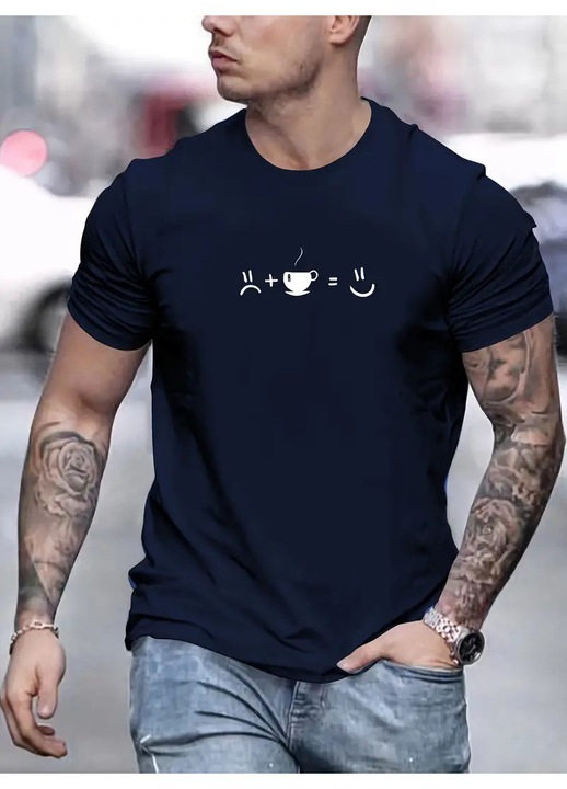 Мъжка тениска, Sad plus Coffee equals Happy, Тъмносин, XL