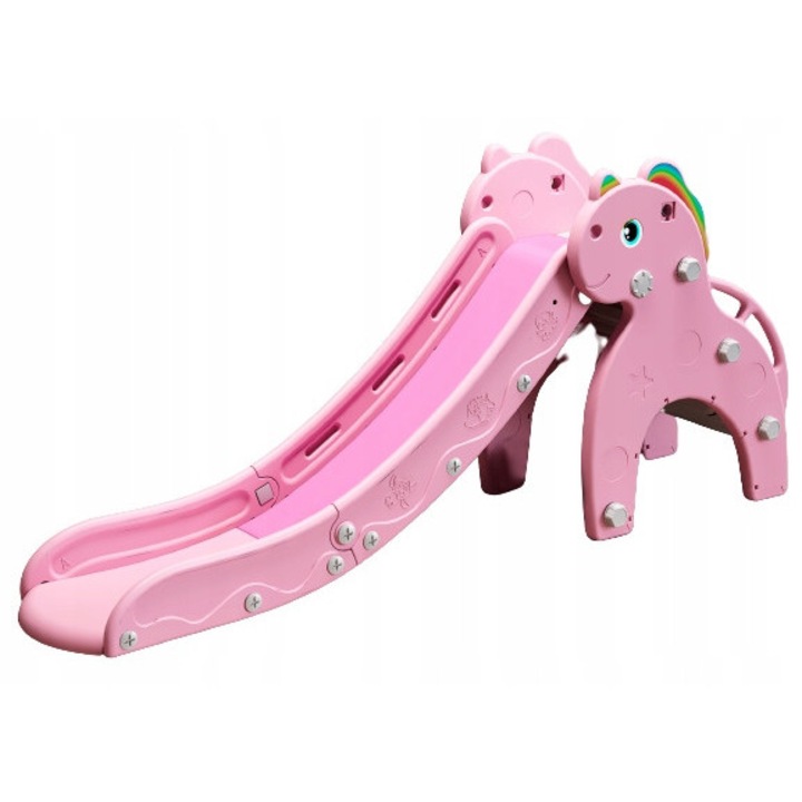 Детска пързалка, Лука, 170x45x81см, розова, комплект с баскетболен кош