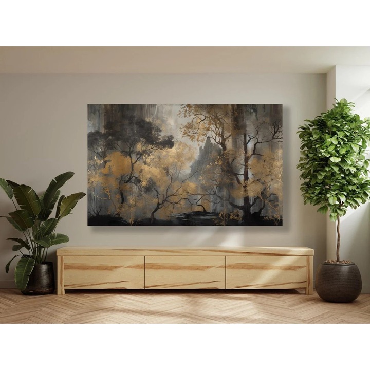 Tablou Canvas Natura "Vis de Aur" - Pictura Moderna Abstracta 100x150, panza cu sasiu din lemn gata de agatat decor pentru living sau dormitor