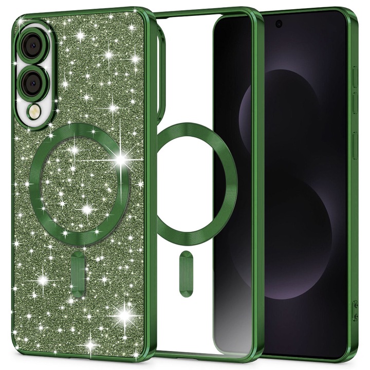 Carcasa telefon Techsuit MagSafe cu sclipici Verde pentru Samsung Galaxy S25 Edge
